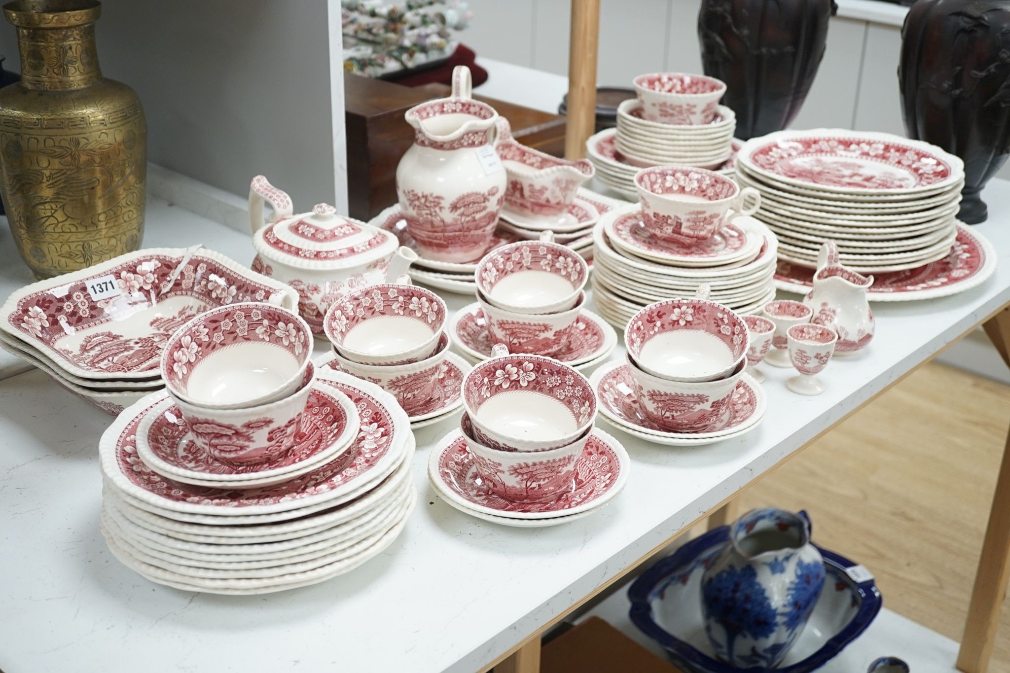 A Spode Pink Tower pattern part dinner service